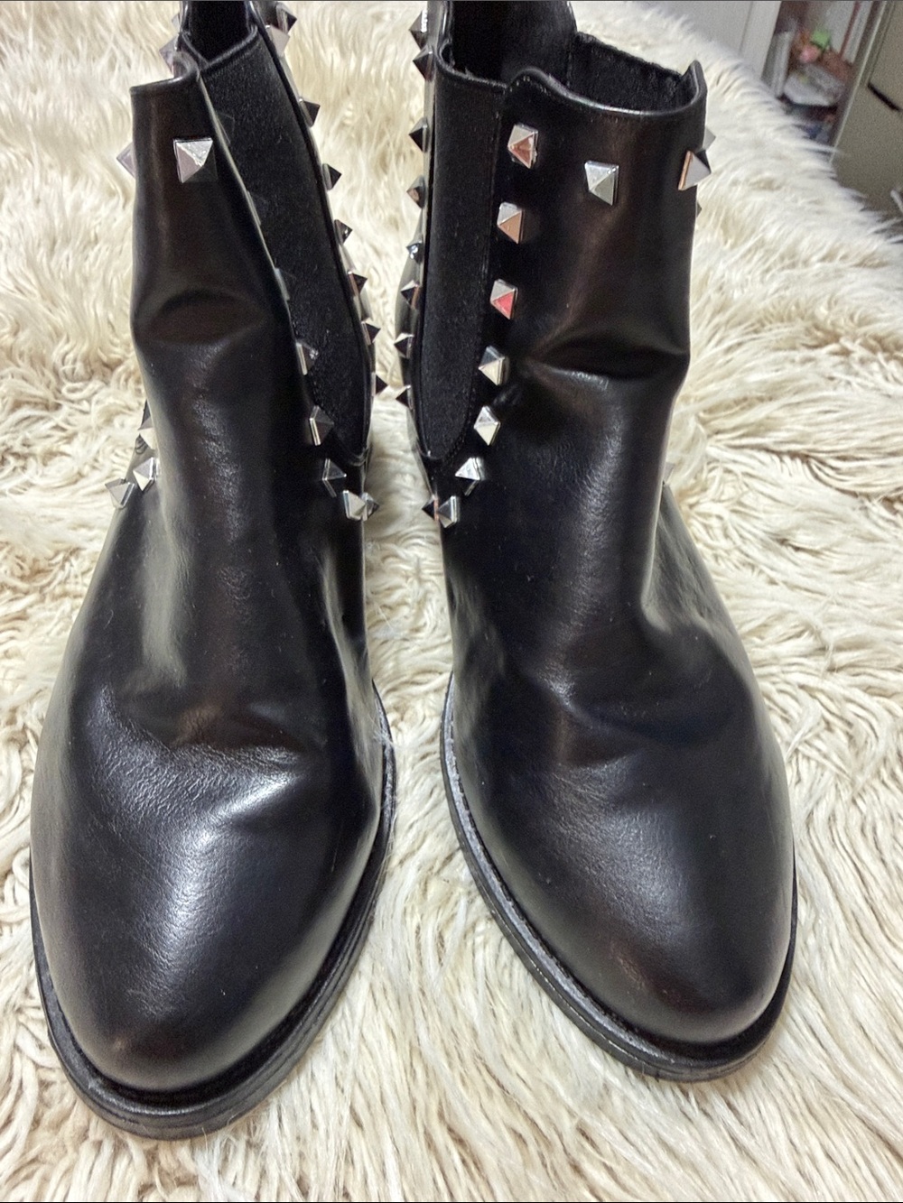 Studded Black Leather Ankle Boots - Women's Fashion Chelsea